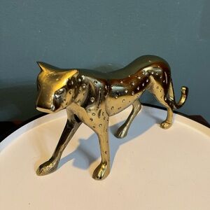Modern Gold Metal Cheetah Leopard Figurine Statue 12" inches Long